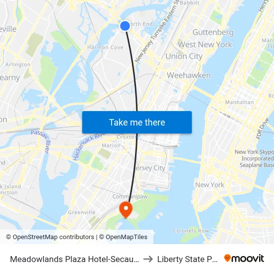 Meadowlands Plaza Hotel-Secaucus to Liberty State Park map