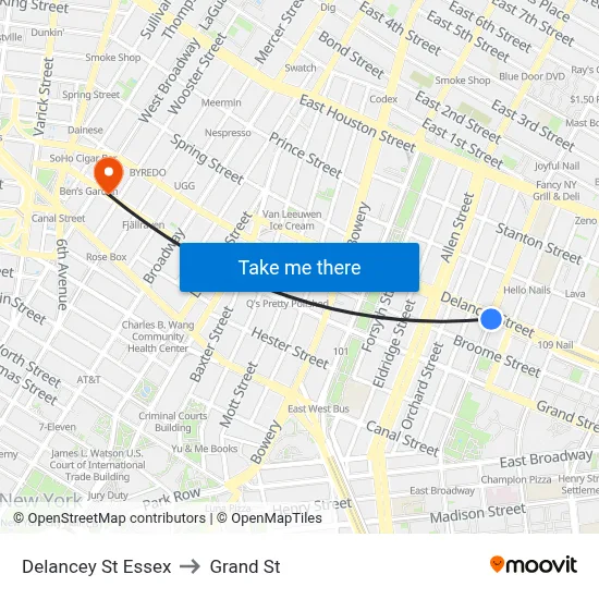 Delancey St Essex to Grand St map