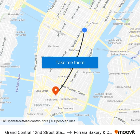 Grand Central 42nd Street Station to Ferrara Bakery & Cafe map