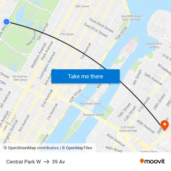 Central Park W to 39 Av map