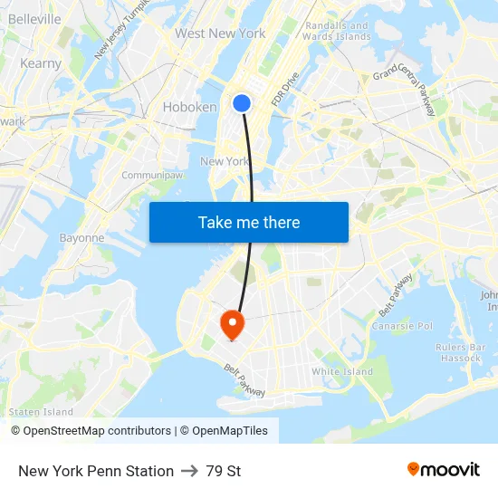New York Penn Station to 79 St map
