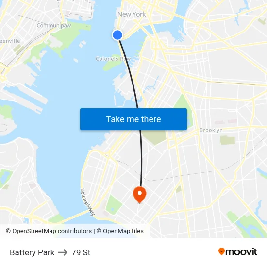 Battery Park to 79 St map