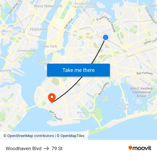 Woodhaven Blvd to 79 St map