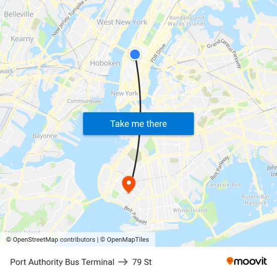 Port Authority Bus Terminal to 79 St map