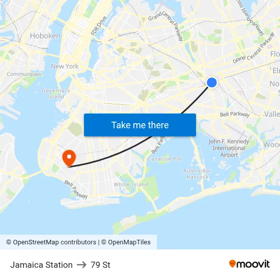 Jamaica Station to 79 St map