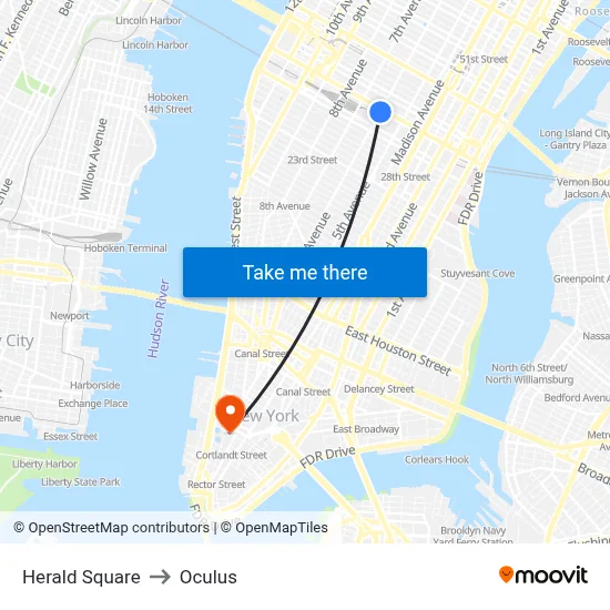 Herald Square to Oculus map