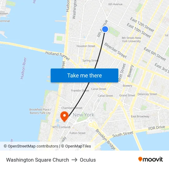 Washington Square Church to Oculus map