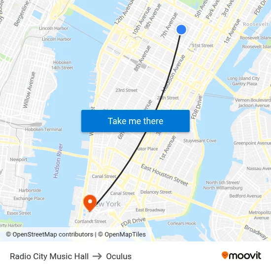 Radio City Music Hall to Oculus map