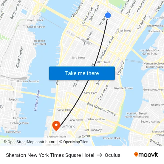 Sheraton New York Times Square Hotel to Oculus map