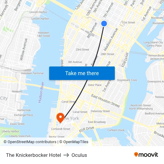 The Knickerbocker Hotel to Oculus map