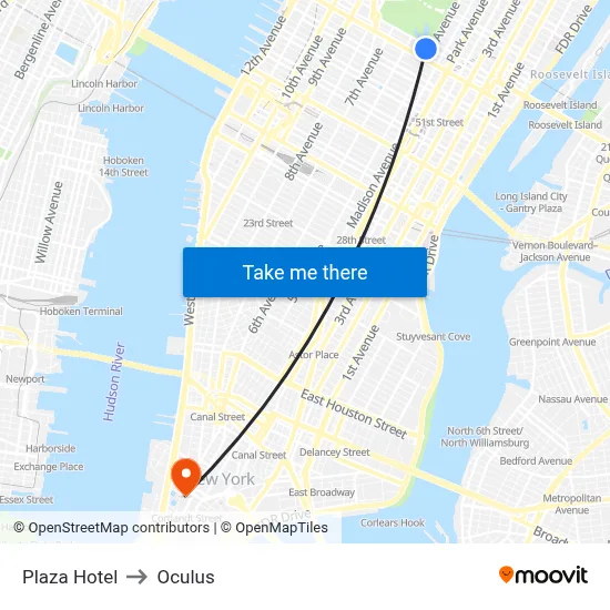 Plaza Hotel to Oculus map