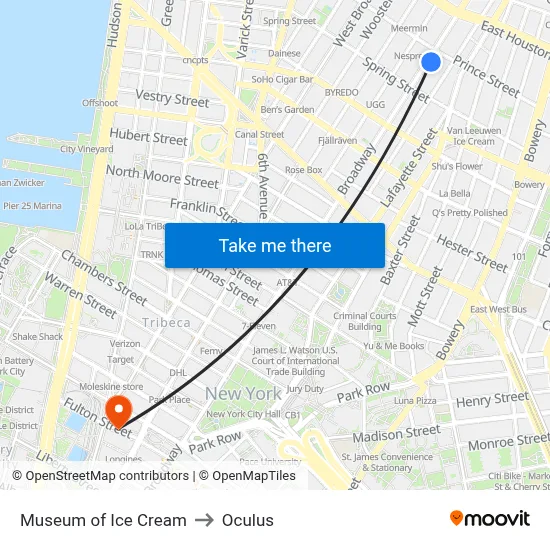 Museum of Ice Cream to Oculus map