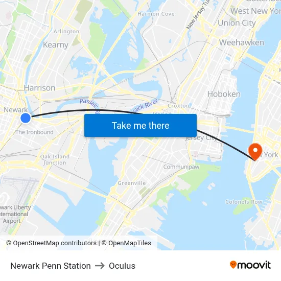 Newark Penn Station to Oculus map