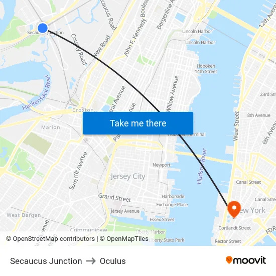 Secaucus Junction to Oculus map