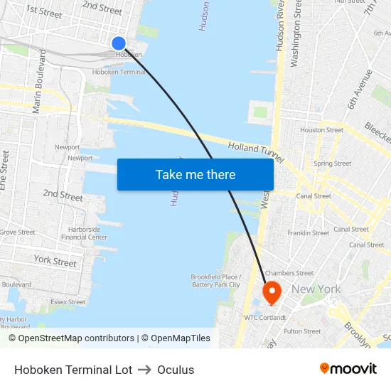 Hoboken Terminal Lot to Oculus map