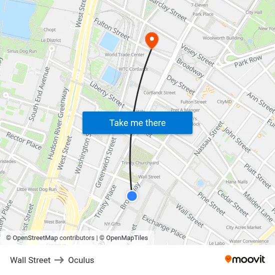 Wall Street to Oculus map