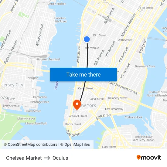 Chelsea Market to Oculus map