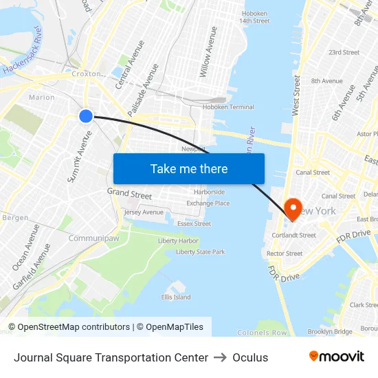 Journal Square Transportation Center to Oculus map