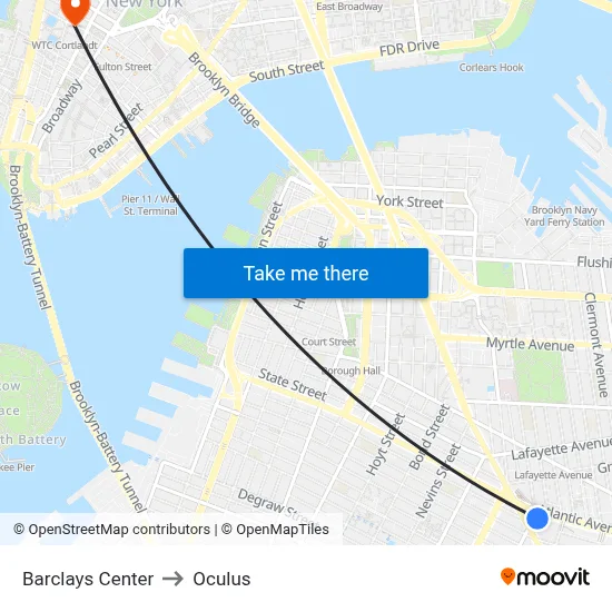 Barclays Center to Oculus map