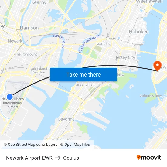 Newark Airport EWR to Oculus map
