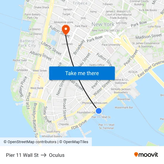 Pier 11 Wall St to Oculus map