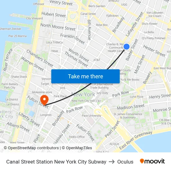 Canal Street Station New York City Subway to Oculus map