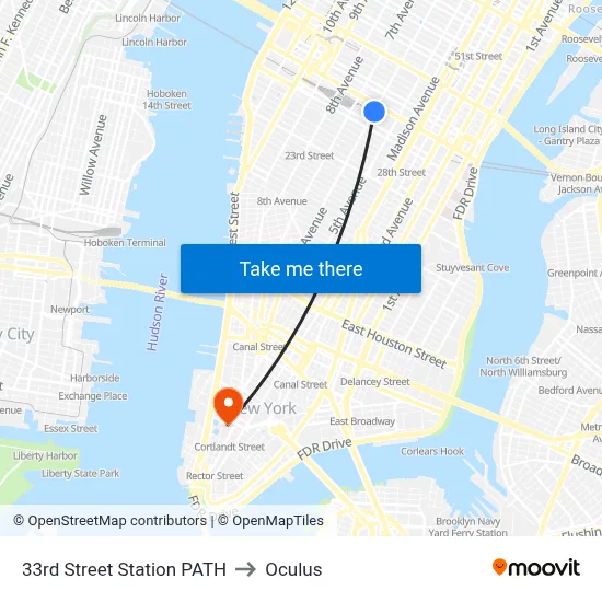 33rd Street Station PATH to Oculus map