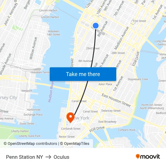 Penn Station NY to Oculus map