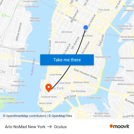 Arlo NoMad New York to Oculus map