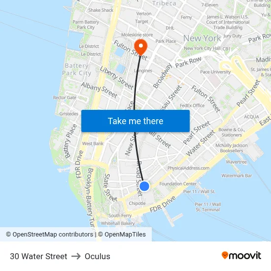 30 Water Street to Oculus map