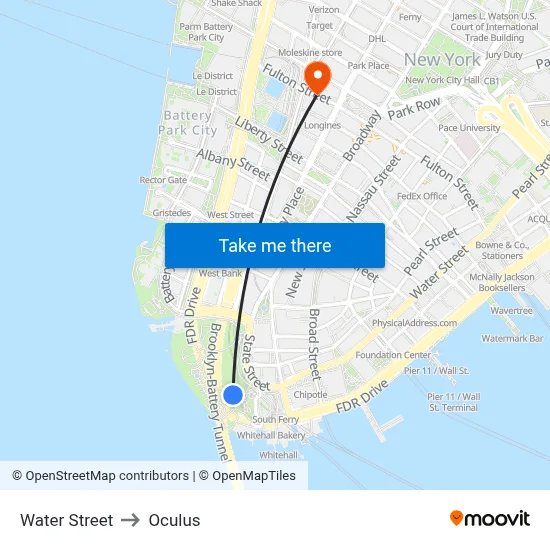 Water Street to Oculus map