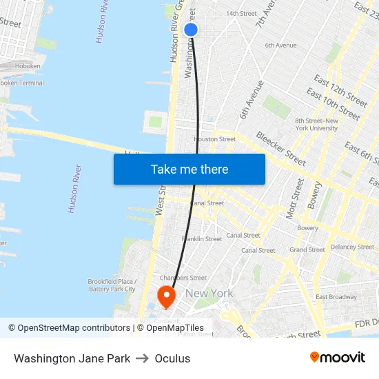 Washington Jane Park to Oculus map