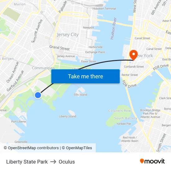 Liberty State Park to Oculus map