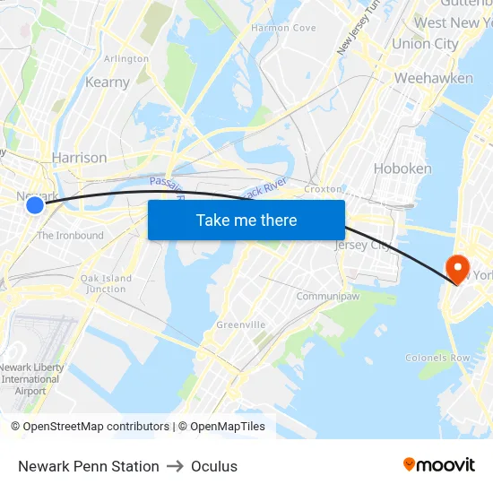 Newark Penn Station to Oculus map