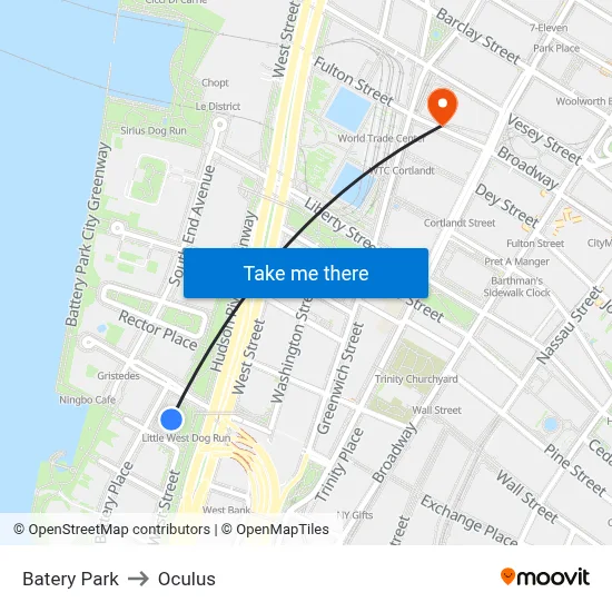 Batery Park to Oculus map