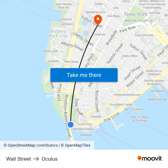 Wall Street to Oculus map