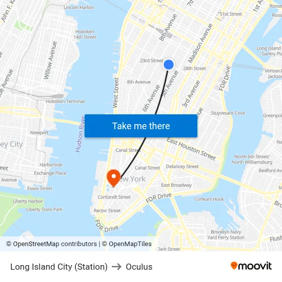 Long Island City (Station) to Oculus map
