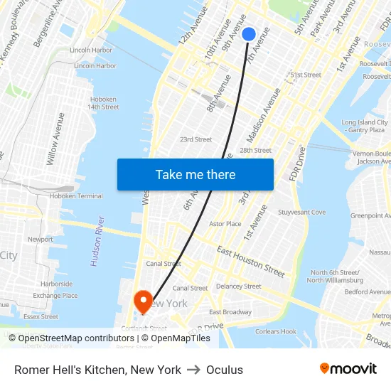 Romer Hell's Kitchen, New York to Oculus map