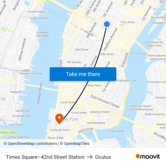 Times Square–42nd Street Station to Oculus map