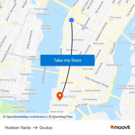 Hudson Yards to Oculus map