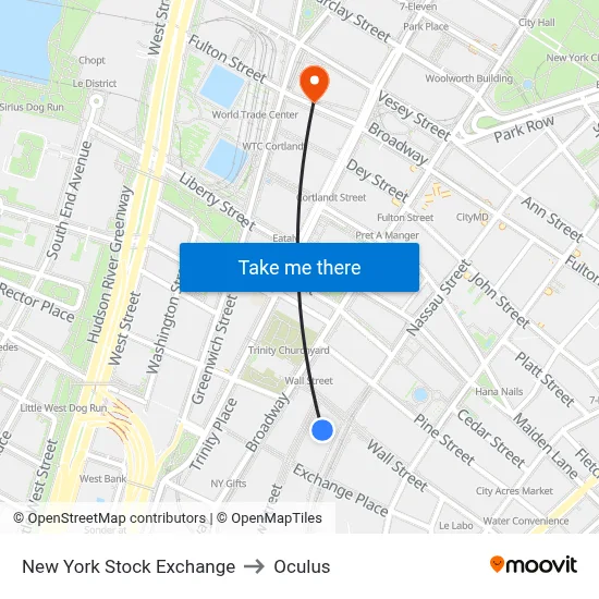 New York Stock Exchange to Oculus map