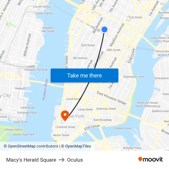 Macy's Herald Square to Oculus map