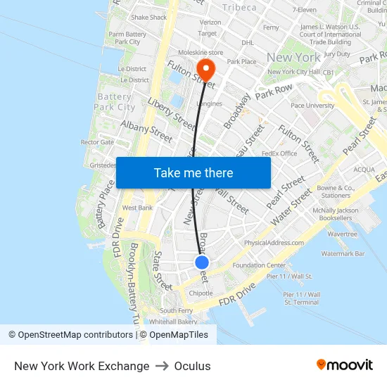 New York Work Exchange to Oculus map