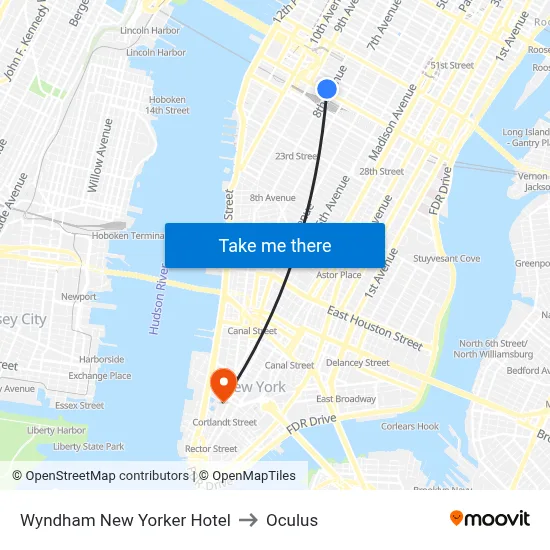 Wyndham New Yorker Hotel to Oculus map
