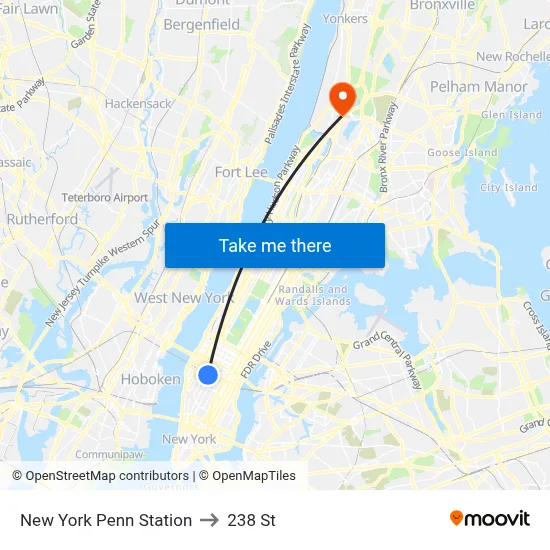 New York Penn Station to 238 St map