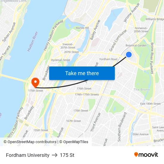 Fordham University to 175 St map