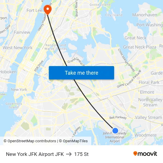 New York JFK Airport JFK to 175 St map