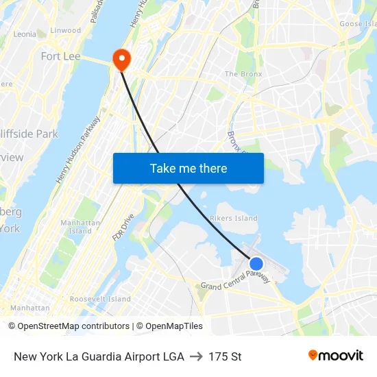 New York La Guardia Airport LGA to 175 St map