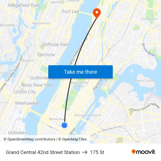 Grand Central 42nd Street Station to 175 St map