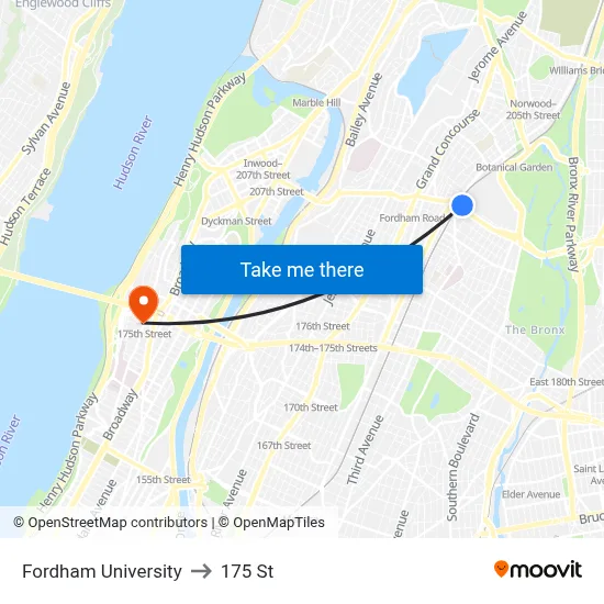 Fordham University to 175 St map